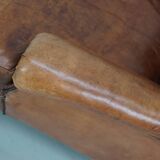 Vintage Dutch cognac coloured leather club chair, with footstool