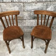 Pair of bistro chairs troquet Parisien in curved wood 1950