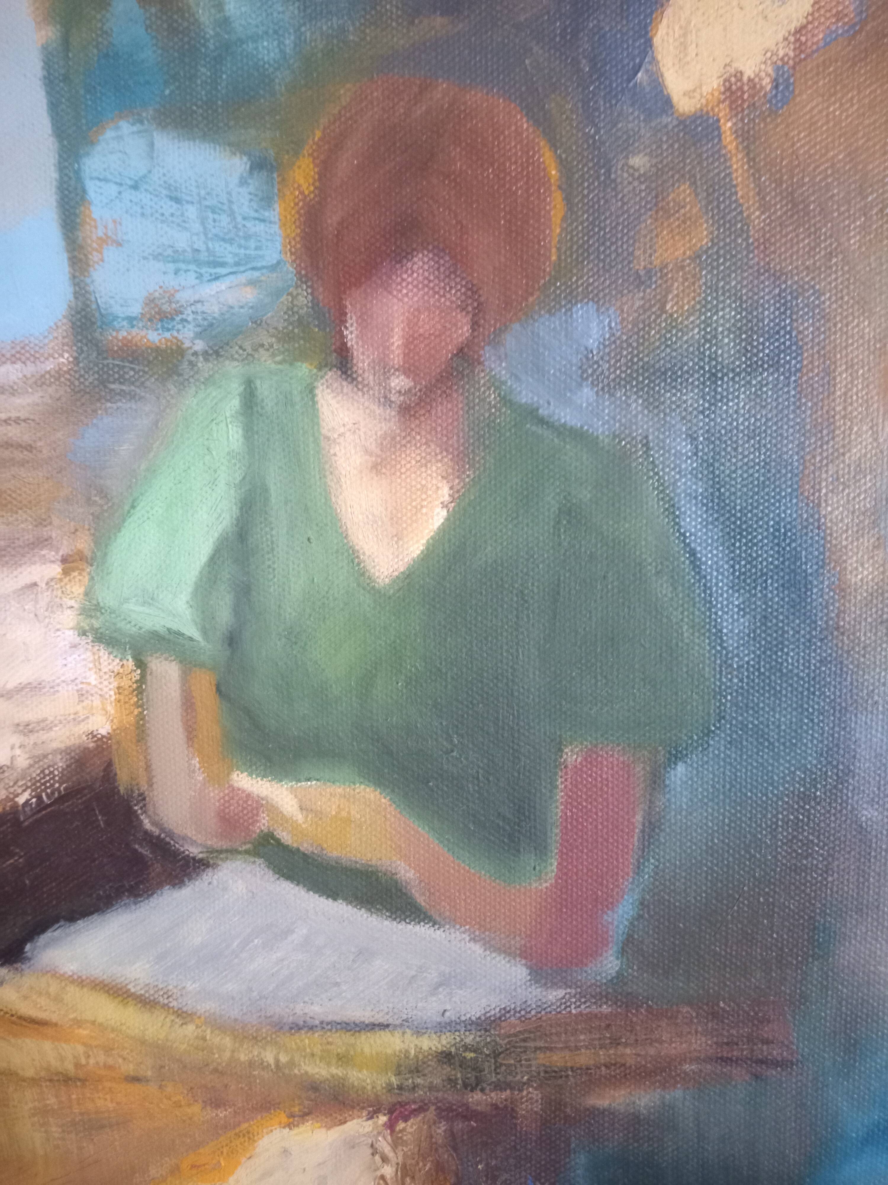 Oil on canvas with woman reading, signed ATGER N