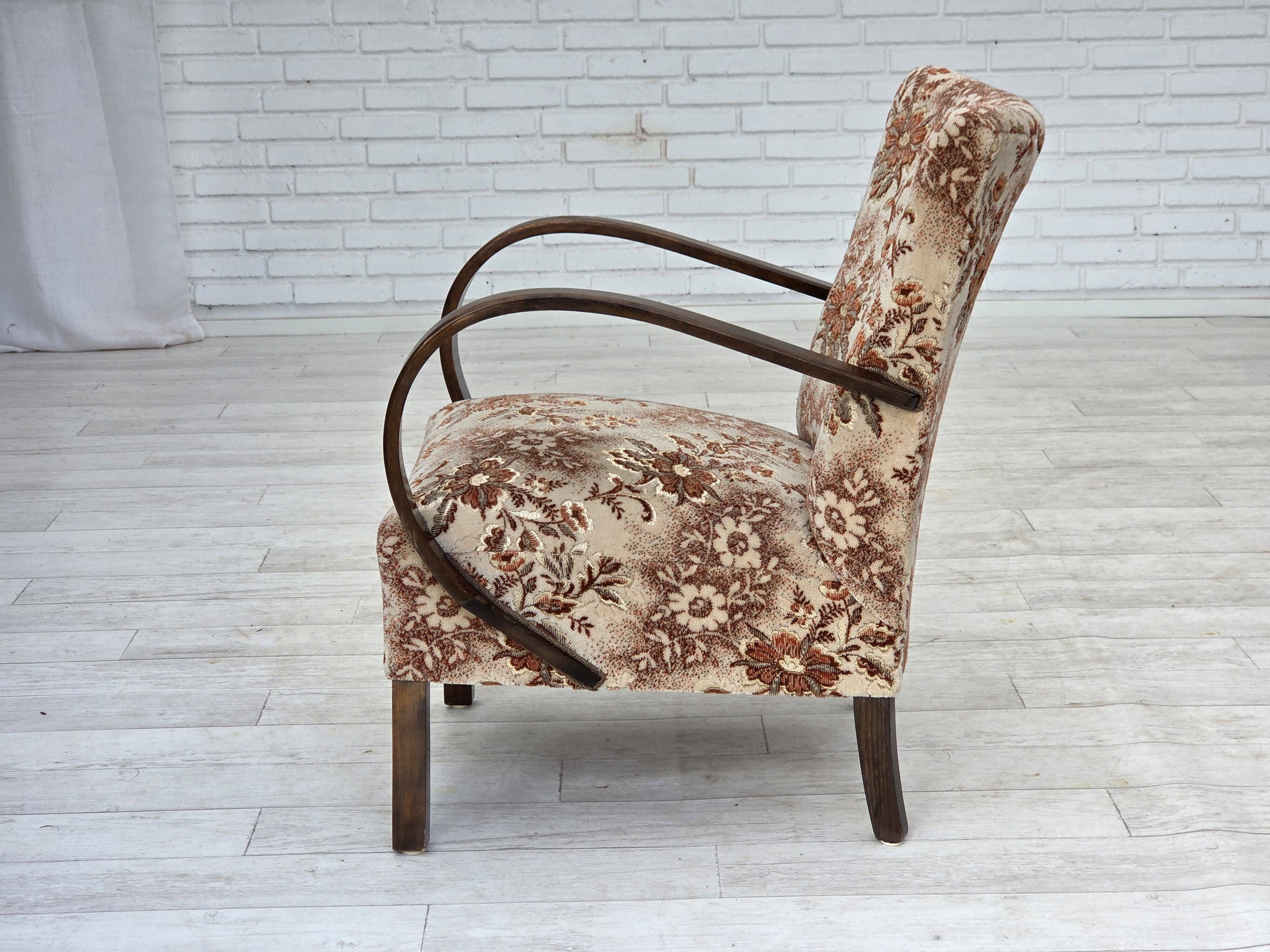1950s, Danish artdeco armchair, furniture velour, beech wood, reupholstered