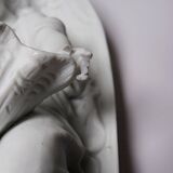 Porcelain biscuit holy water font with 2 angels, antique 1900-1930, Germany.