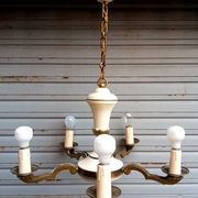 Rare chandelier with 5 lights in bronze and lacquered brass - Circa 1940 - in working condition.