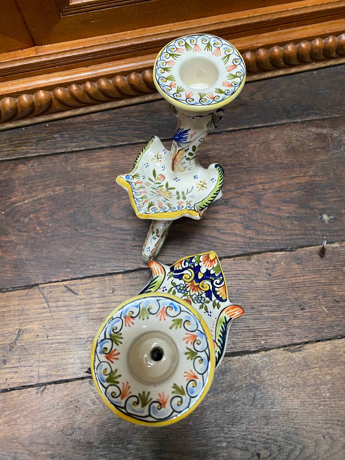 Griffon candlesticks in Old Rouen earthenware