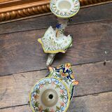 Earthenware griffon candlesticks Old Rouen
