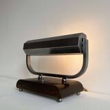 Modernist art deco desk lamp, chromed metal and wood, France 1930
