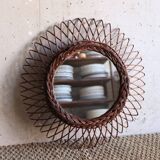 Miroir soleil en rotin vintage