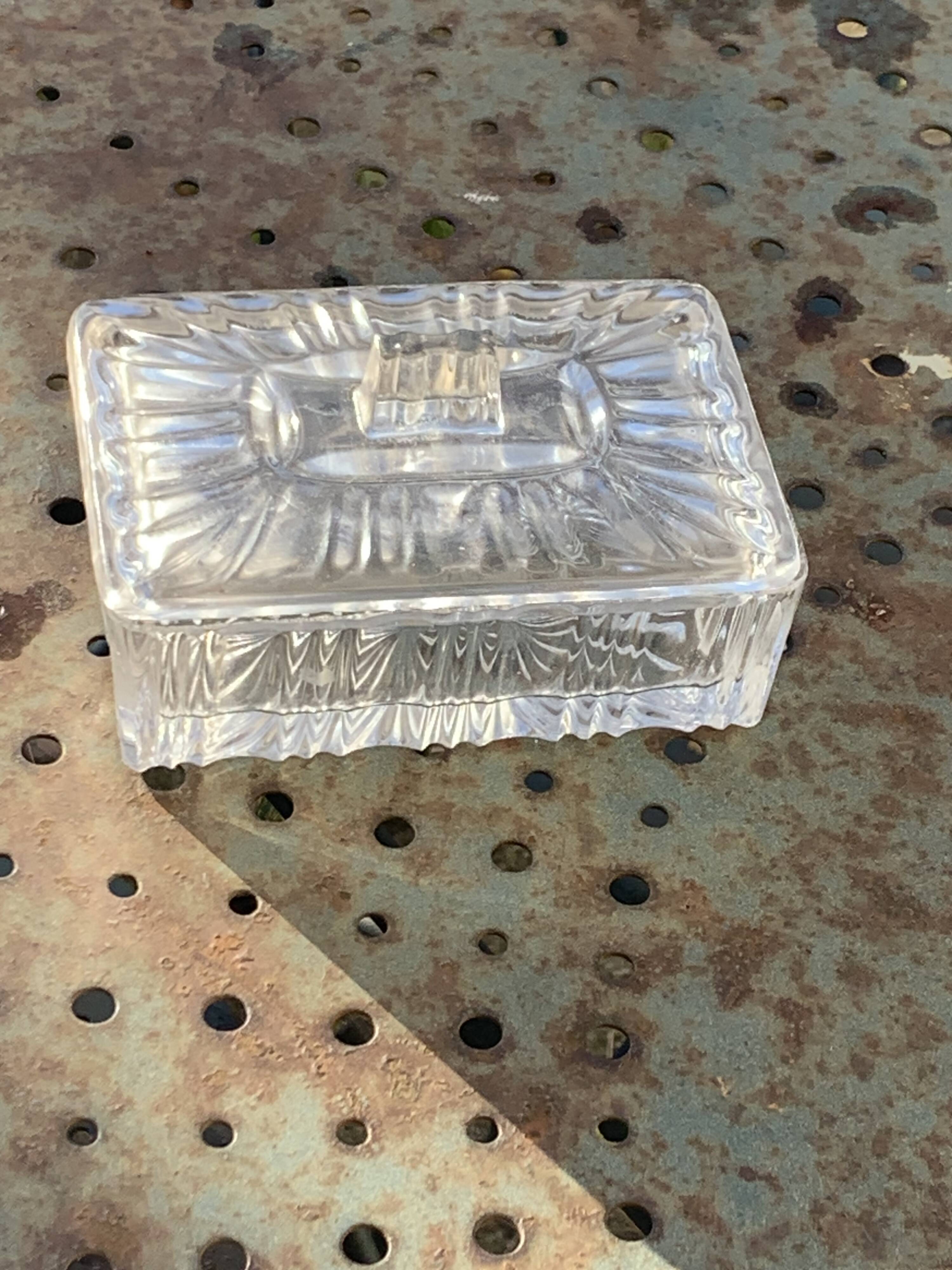 Transparent mold glass box with lid, vintage