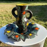 Vase et plat poet laval 1950/60 forme libre signé yvonne
