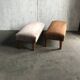 Pair of brown and white solid beech ottomans with contrasting fabrics - 1960s