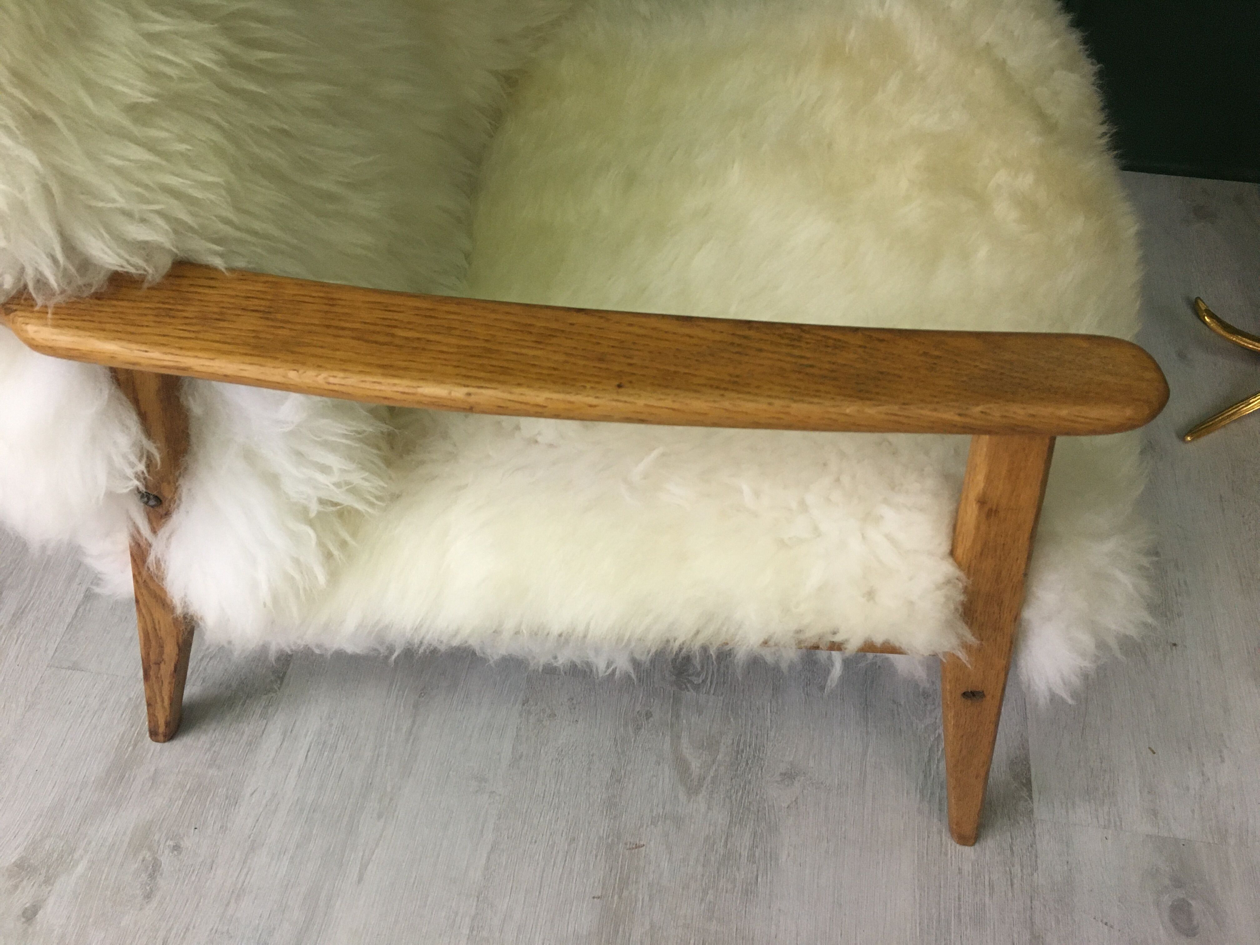 Vintage white sheepskin armchair