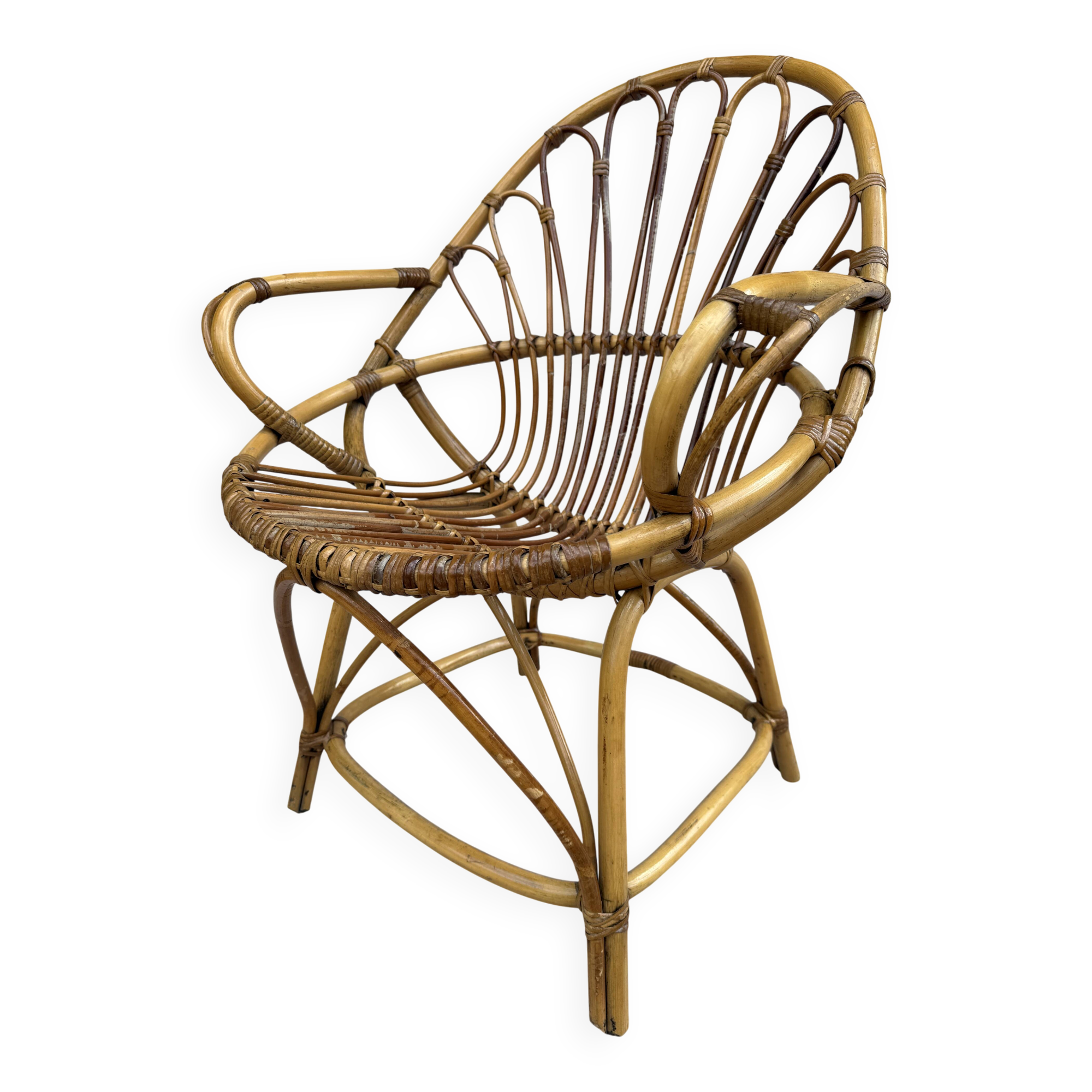 Fauteuil en rotin des années 60 France