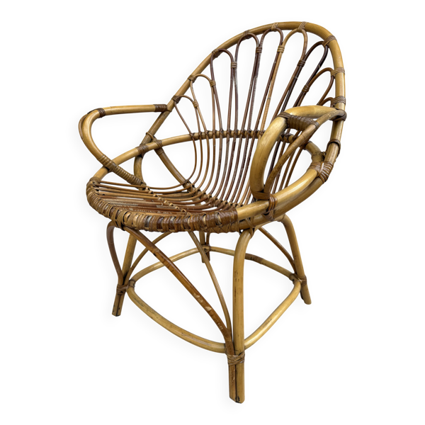 Fauteuil en rotin des années 60 France