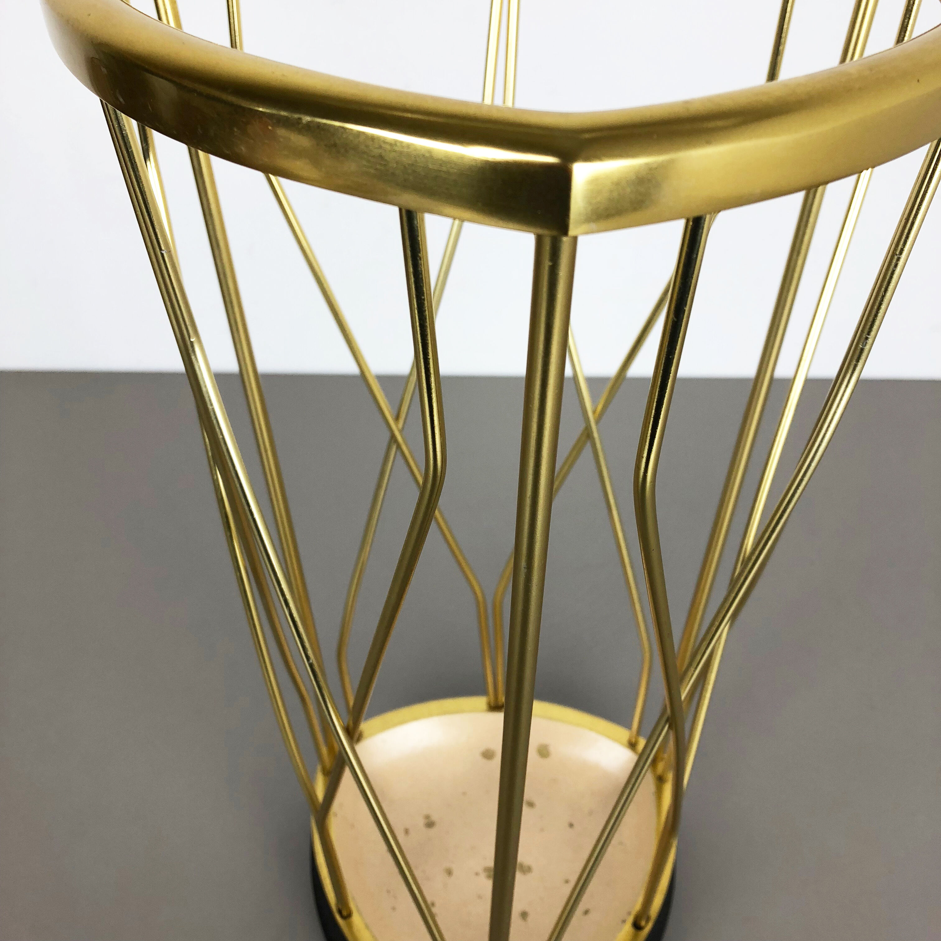 Midcentury metal brass modernist umbrella stand, Germany, 1950s