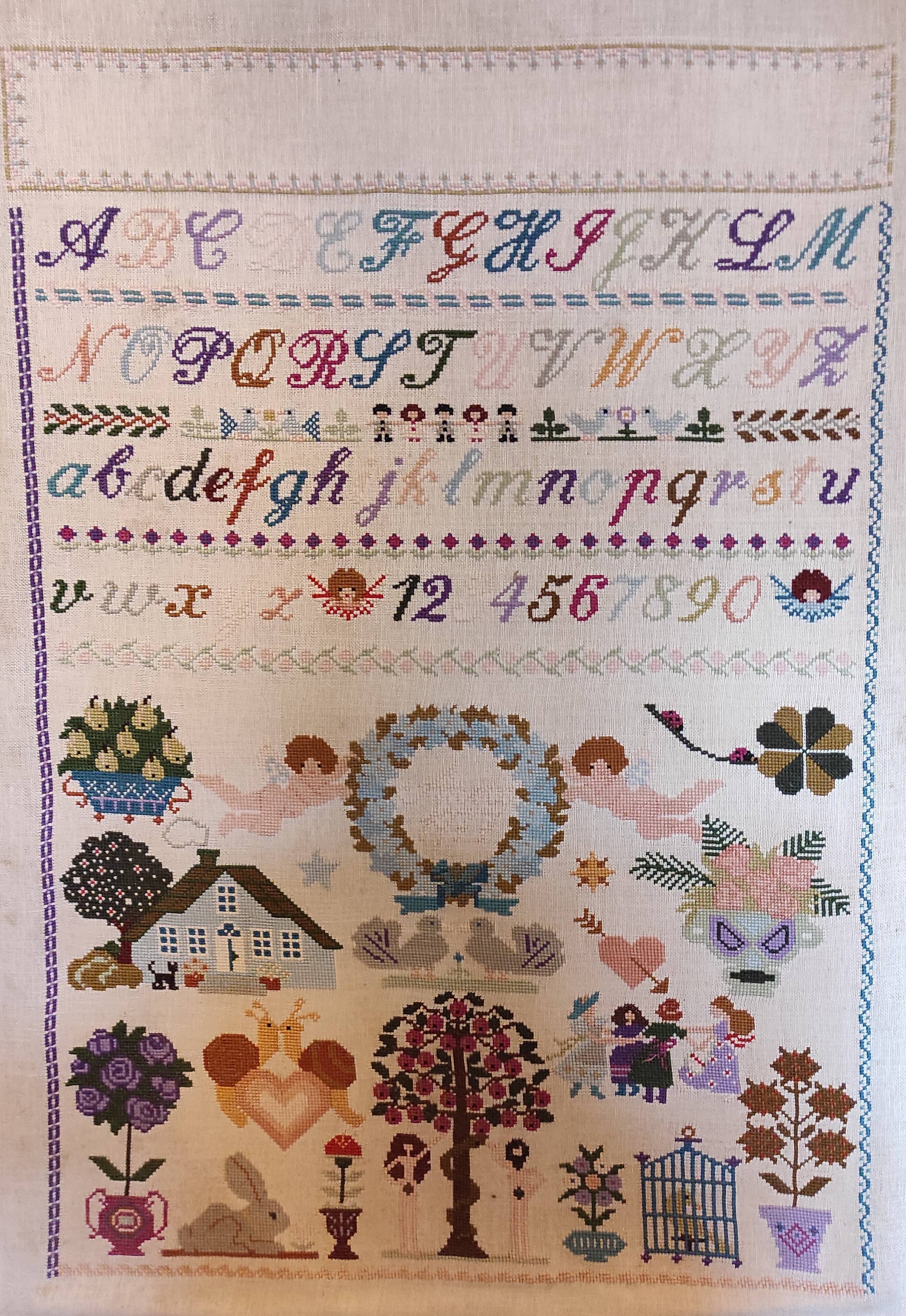French vintage very large cross stitch sample exercise, 1977