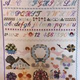 French vintage very large cross stitch sample exercise, 1977