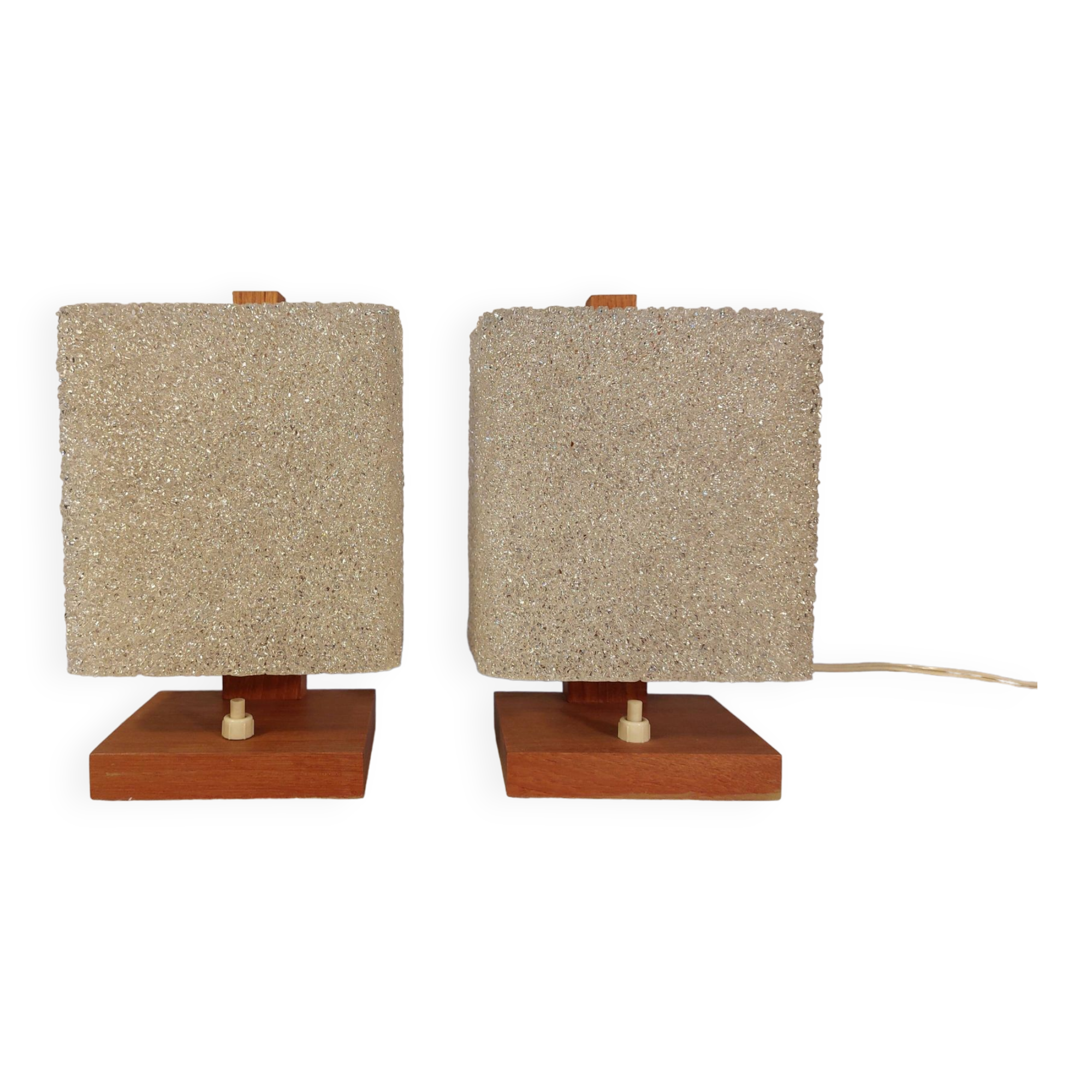 Pair of vintage Scandinavian table lamps in teak and Perspex