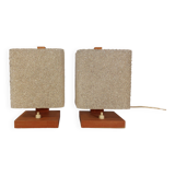 Pair of vintage Scandinavian table lamps in teak and Perspex