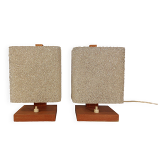 Pair of vintage Scandinavian table lamps in teak and Perspex
