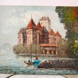 Oil painting on canvas chateau signed vintage