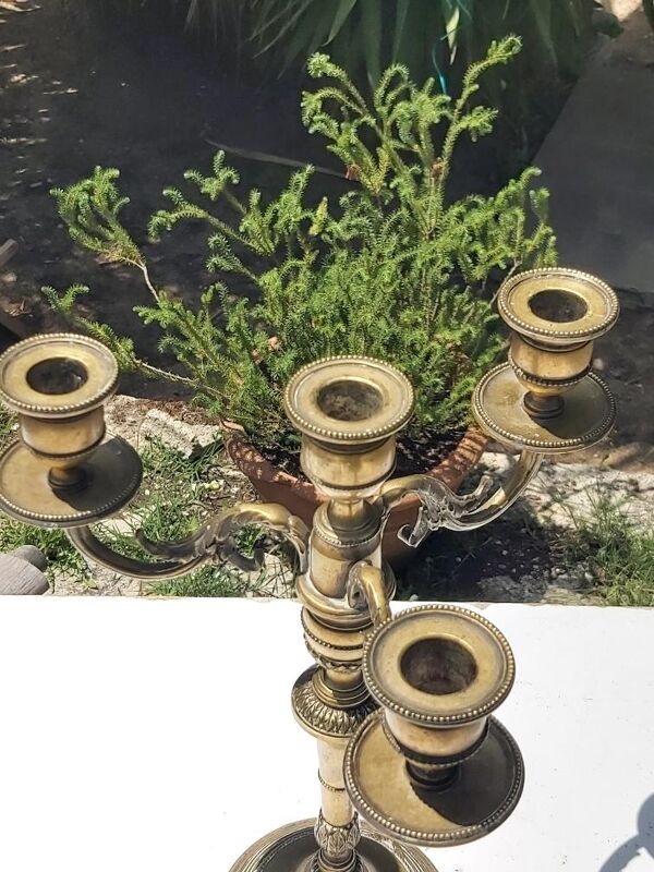 Bougeoir bronze 3 branches 4 feux
