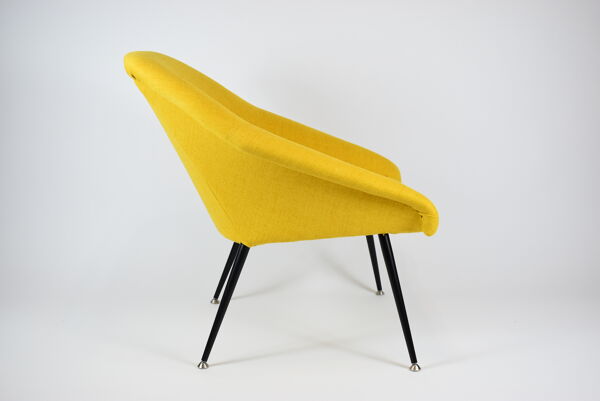 Fauteuil polonais d'époque, entièrement rénové, années 1960, tissu, chrome