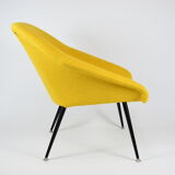 Vintage polish armchair shell, fully renovated, 1960s, fabric, chrome
