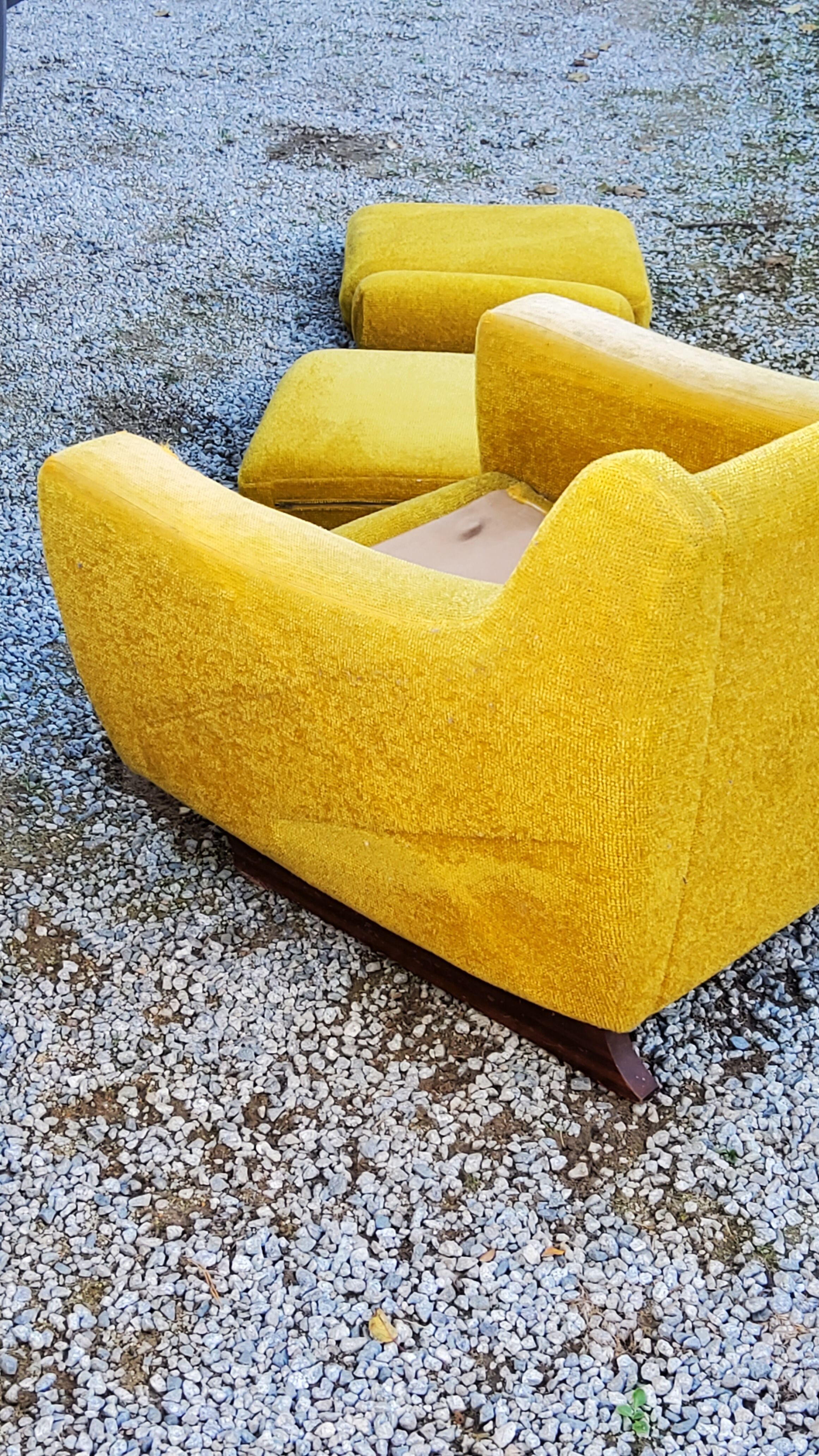 Armchair of the 70s velvet base sleigh in solid mahogany