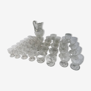 suite of 42 glasses + St Louis crystal pitcher