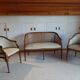 2-seater bamboo cane bench in vintage white imitation leather