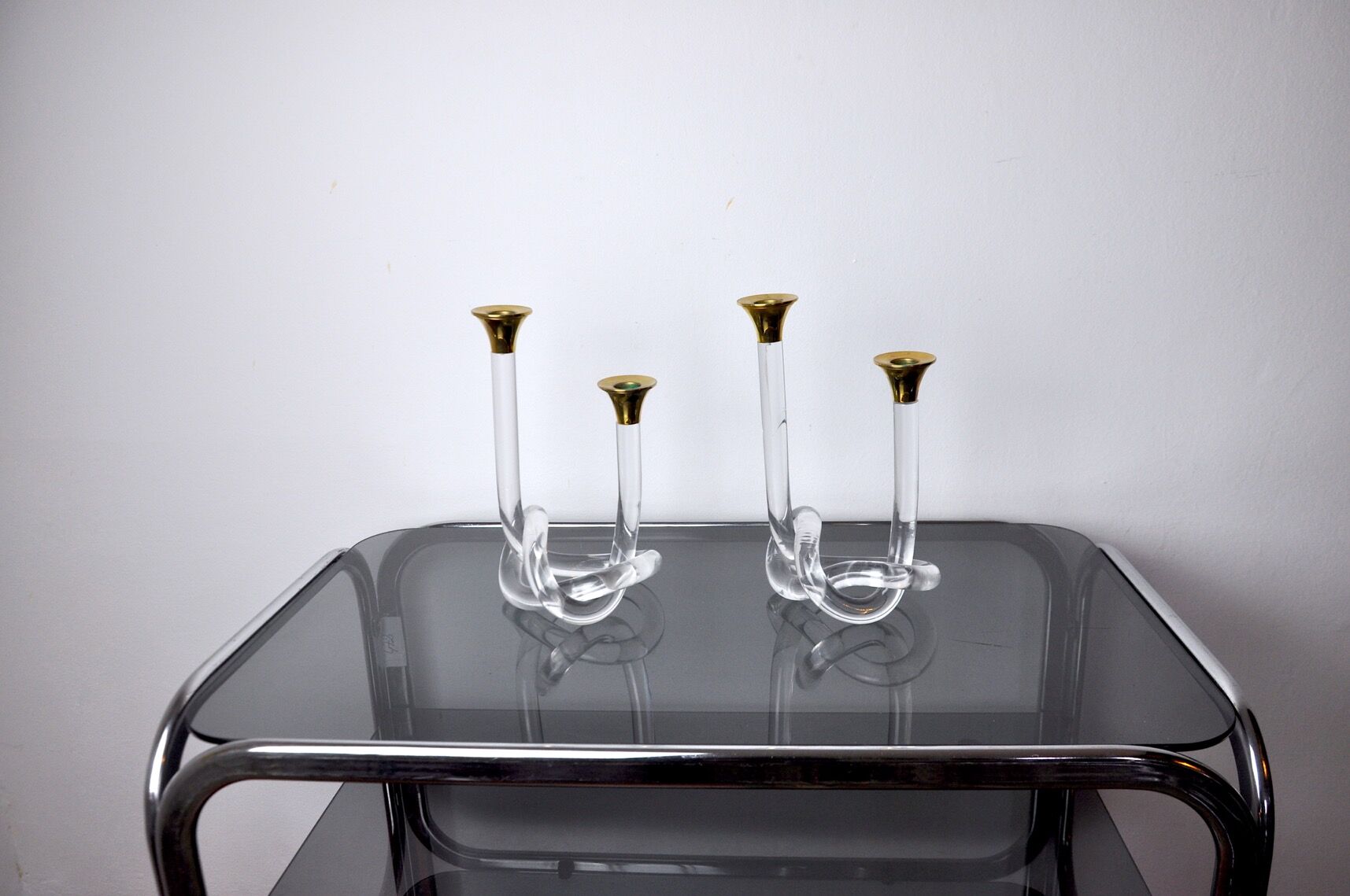 Pair of candle holders Dorothy Thorpe, lucite, 1970