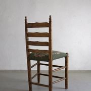 Rustic ladder-back oak chairs with embroidered seats | Netherlands | 1950s
