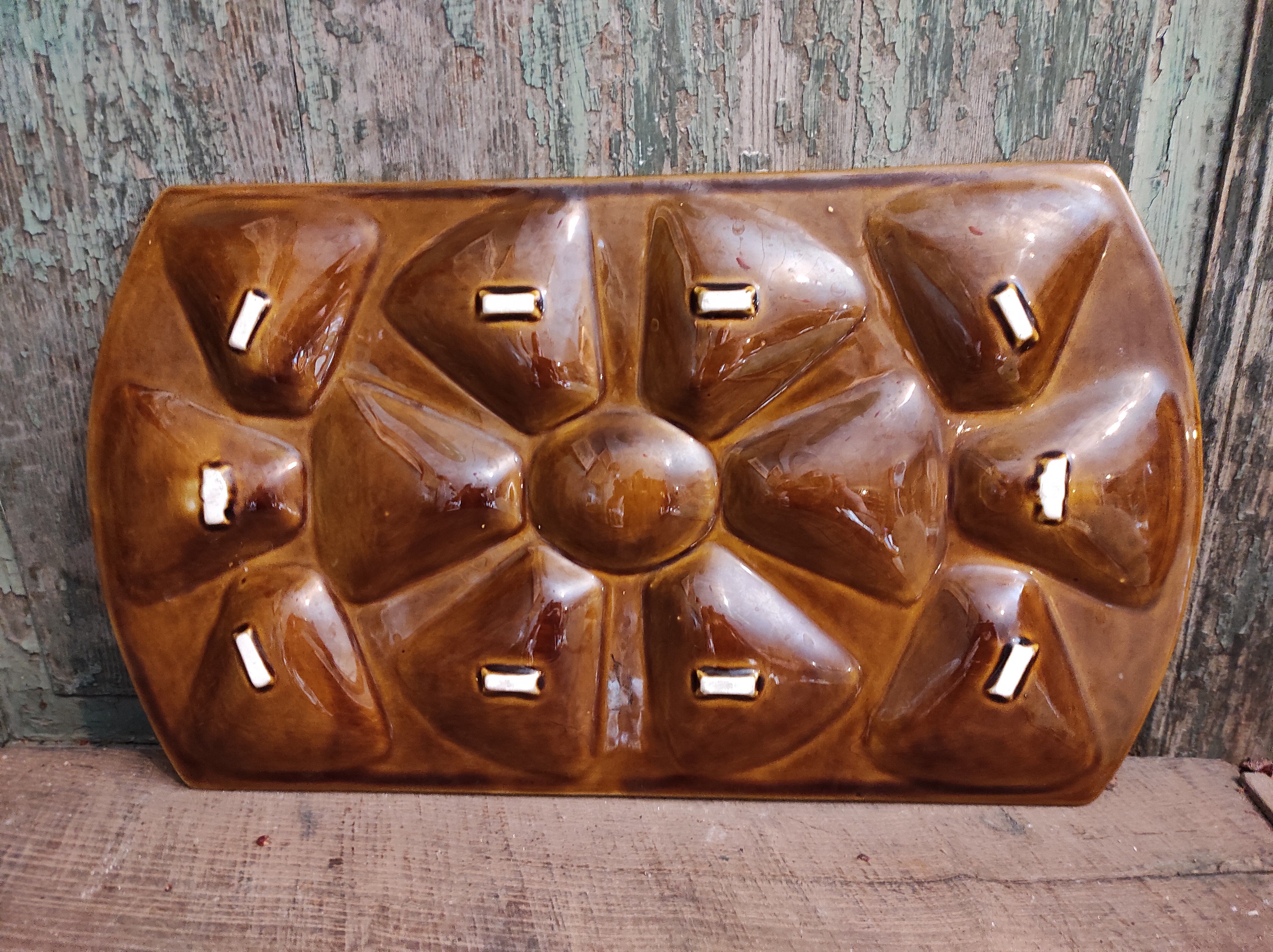 Plateau à huîtres rectangulaire Art déco Français en majolique de Sarreguemines