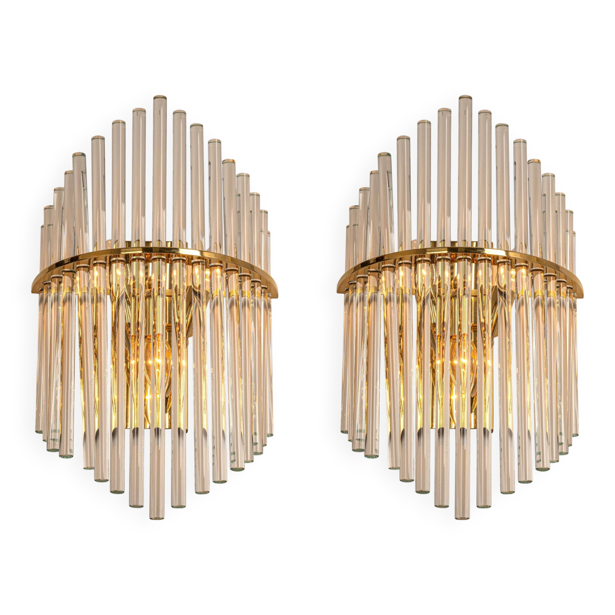 Pairs of magnificent crystal stem wall lights by Christoph Palme, Germany, 1970s.