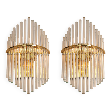 Pairs of magnificent crystal stem wall lights by Christoph Palme, Germany, 1970s.