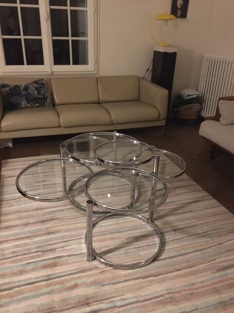 Round coffee table in glass and chrome 4 removable trays