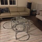 Round coffee table in glass and chrome 4 removable trays