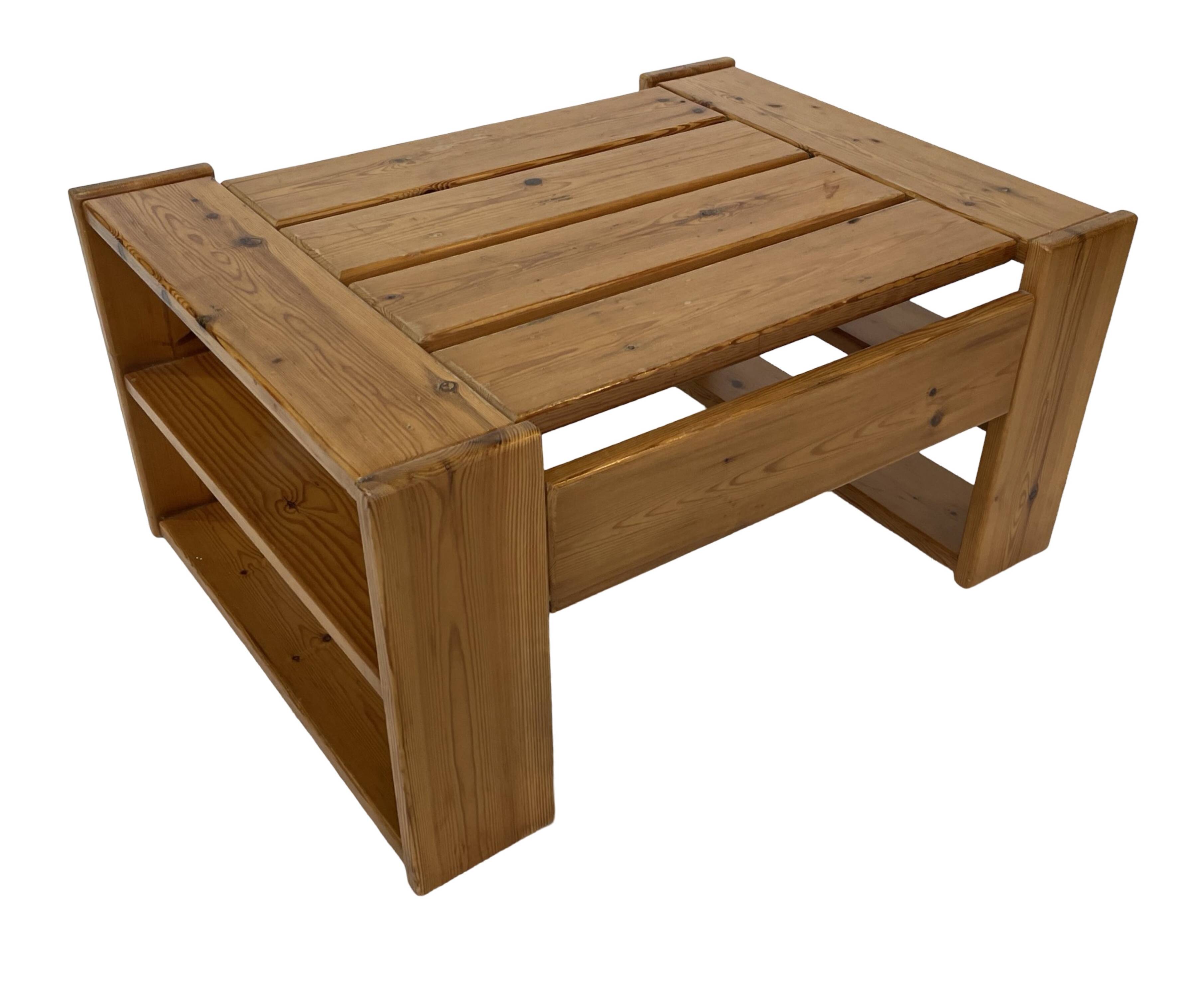 Vintage Coffee Table Pine Wood Design 1970s Coffee Table
