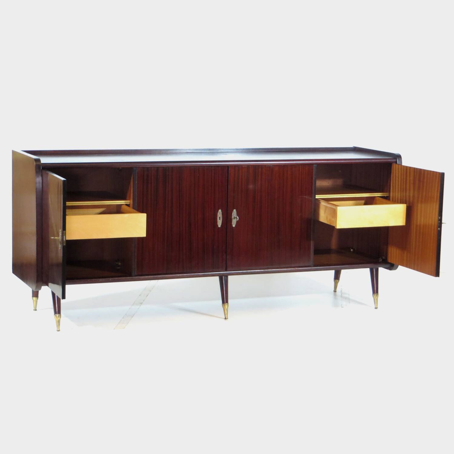 Vintage Art Deco sideboard with stylish legs and brass elements, 1930s