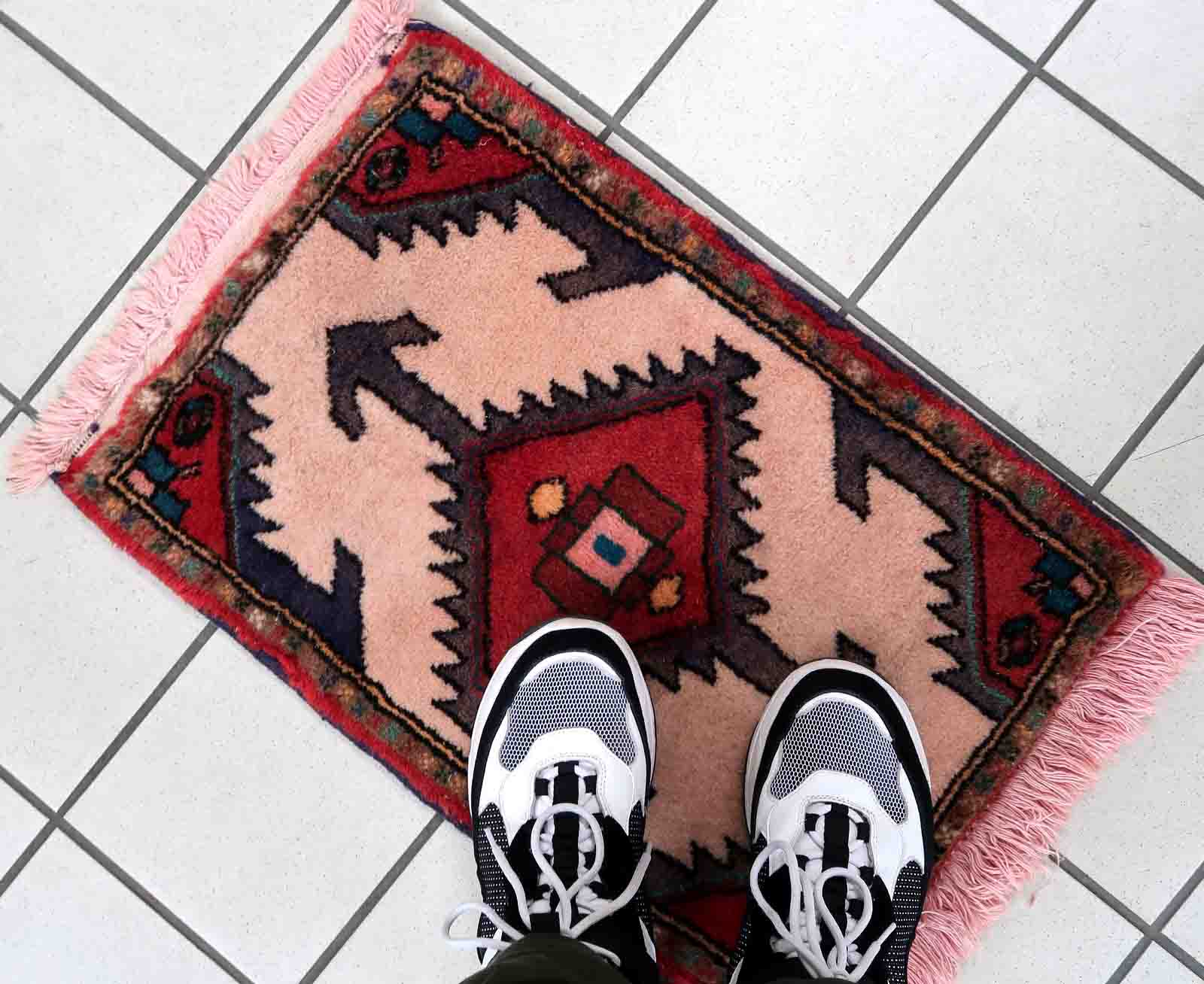 Vintage persian carpet hamadan handmade 42cm x 60cm 1970s