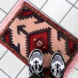 Vintage persian carpet hamadan handmade 42cm x 60cm 1970s