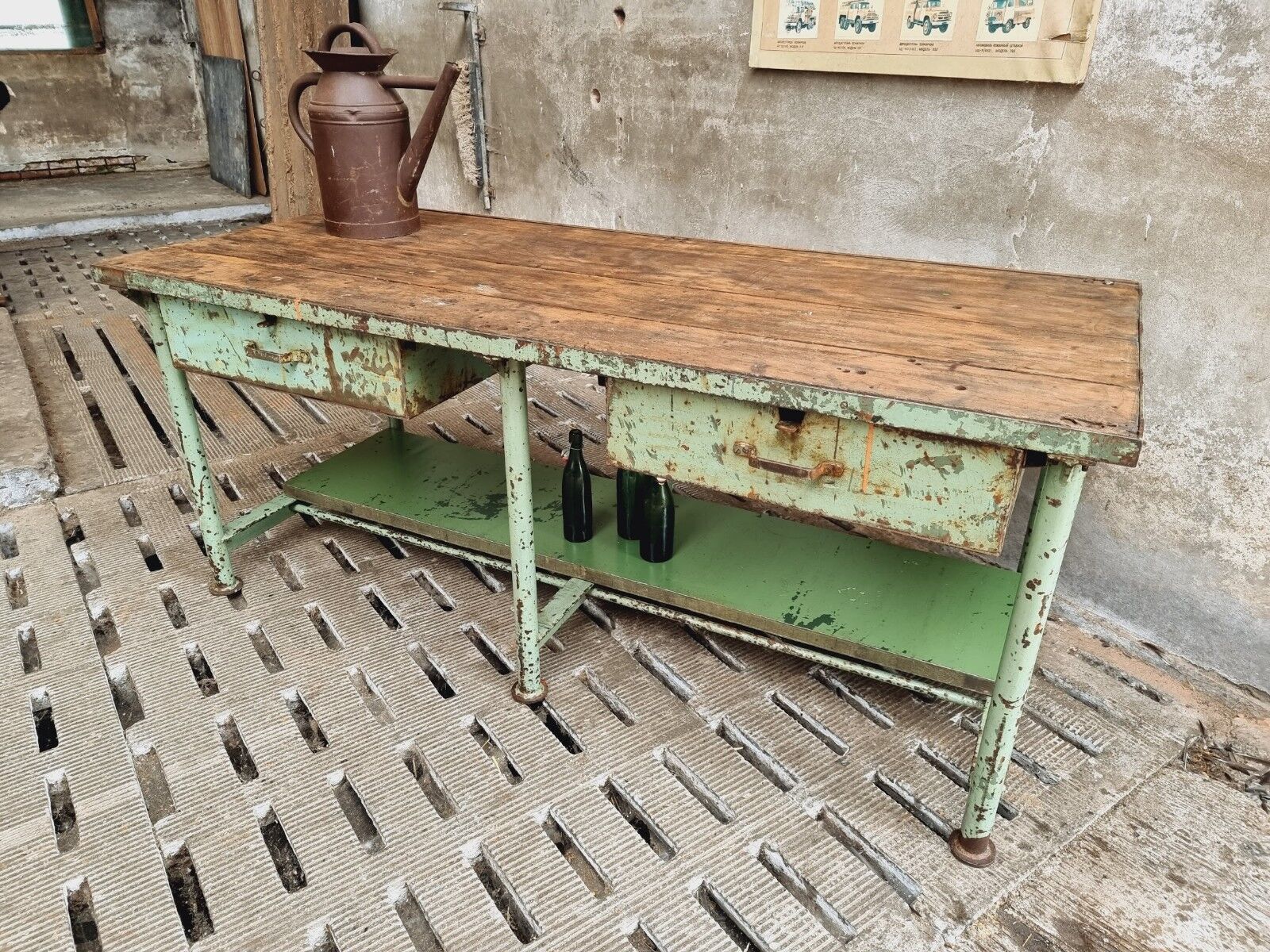 Old workbench kitchen island steel with wood