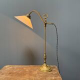 Adjustable brass table lamp with opaline glass shade