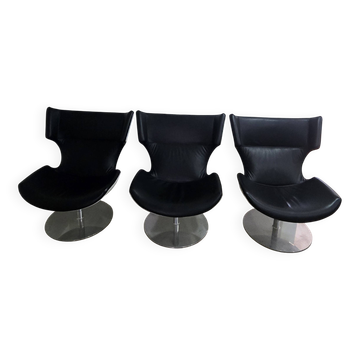 Fauteuils design artifort f976– cuir noir – pivotants (x3)