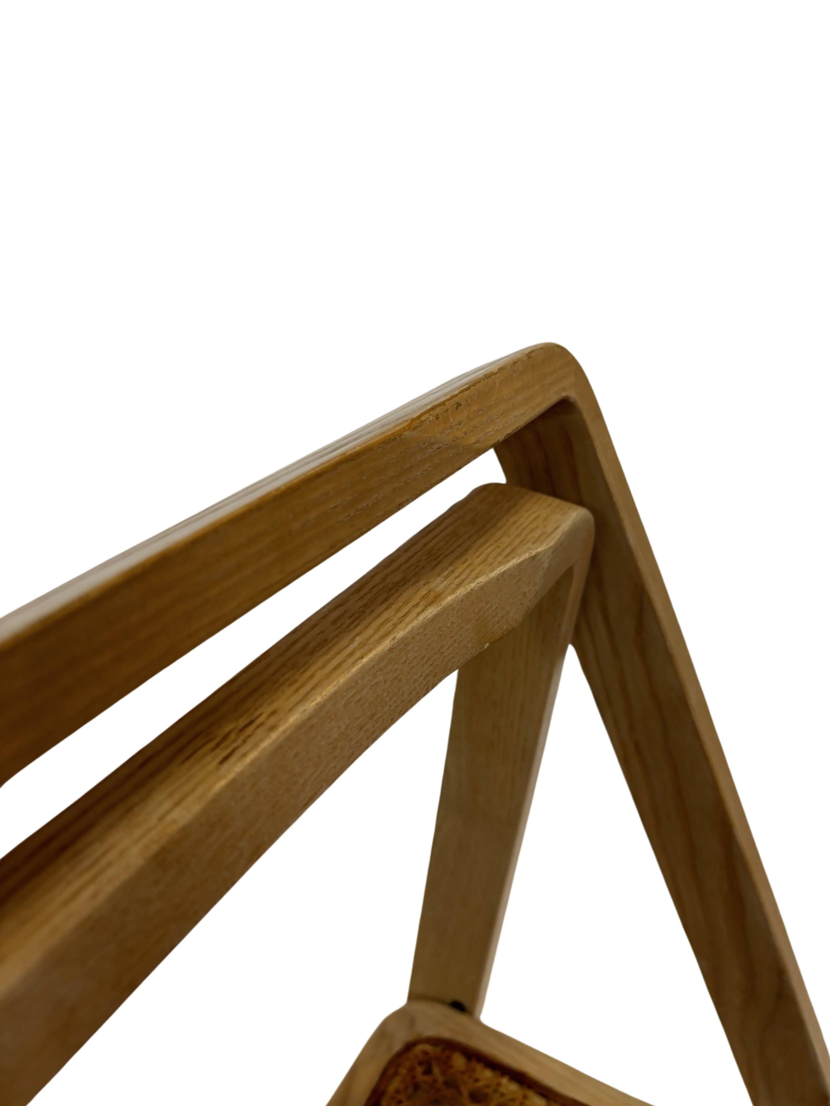 Ensemble vintage de 4 chaises pliantes, design en sangle et bois, années 1970