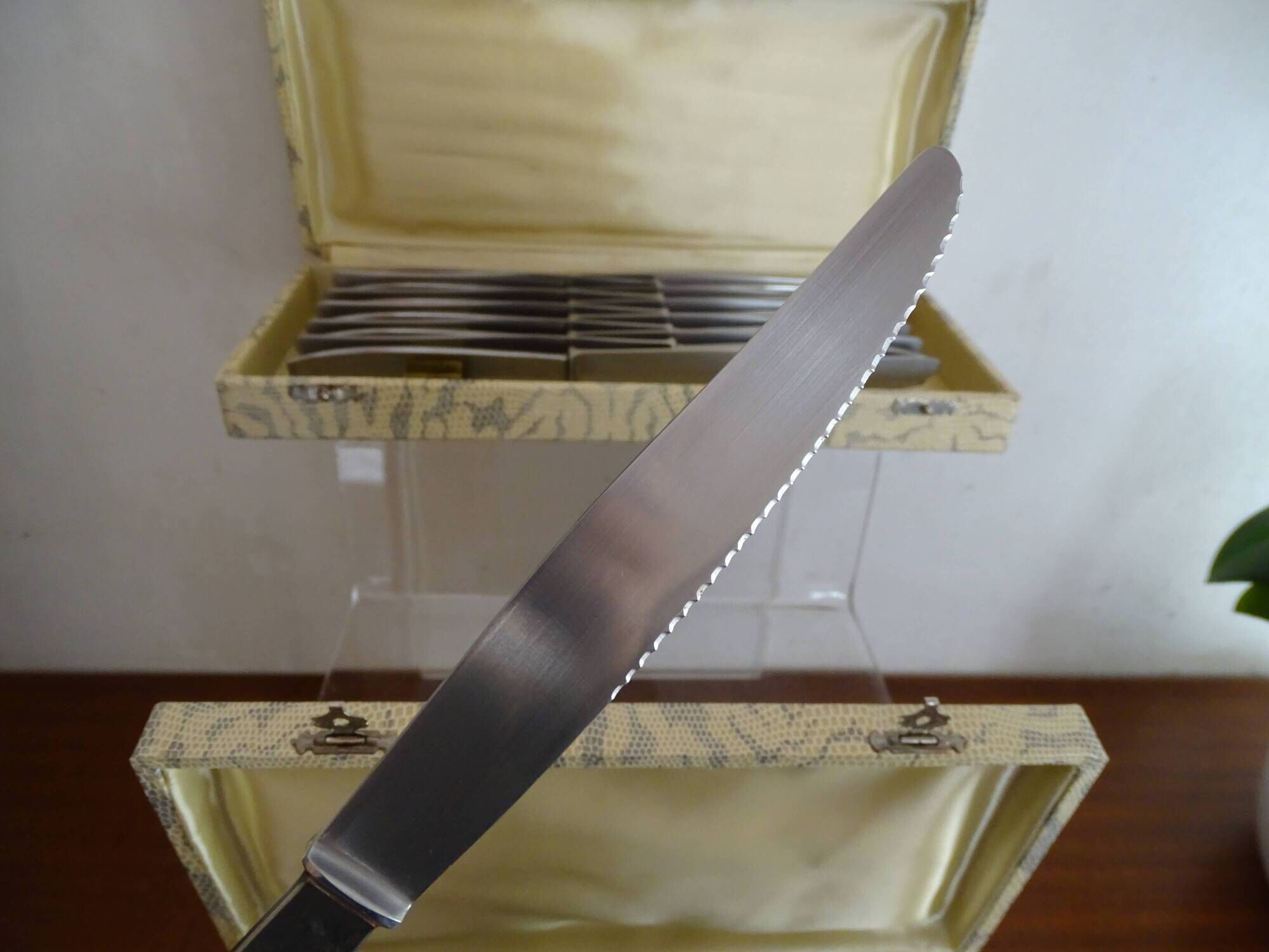 24 Art Deco style stainless steel knives - 12 desserts and 12 cheeses - In boxes