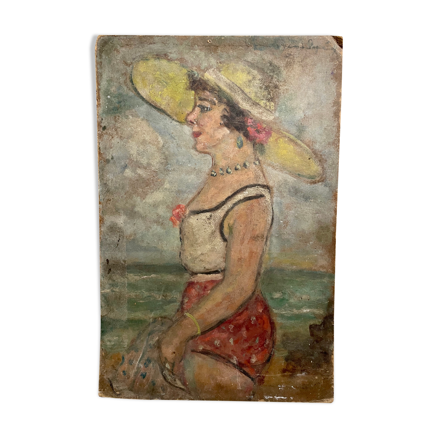 The bather in the yellow hat