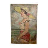 The bather in the yellow hat