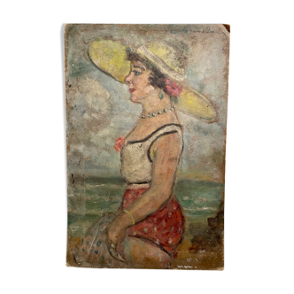 The bather in the yellow hat