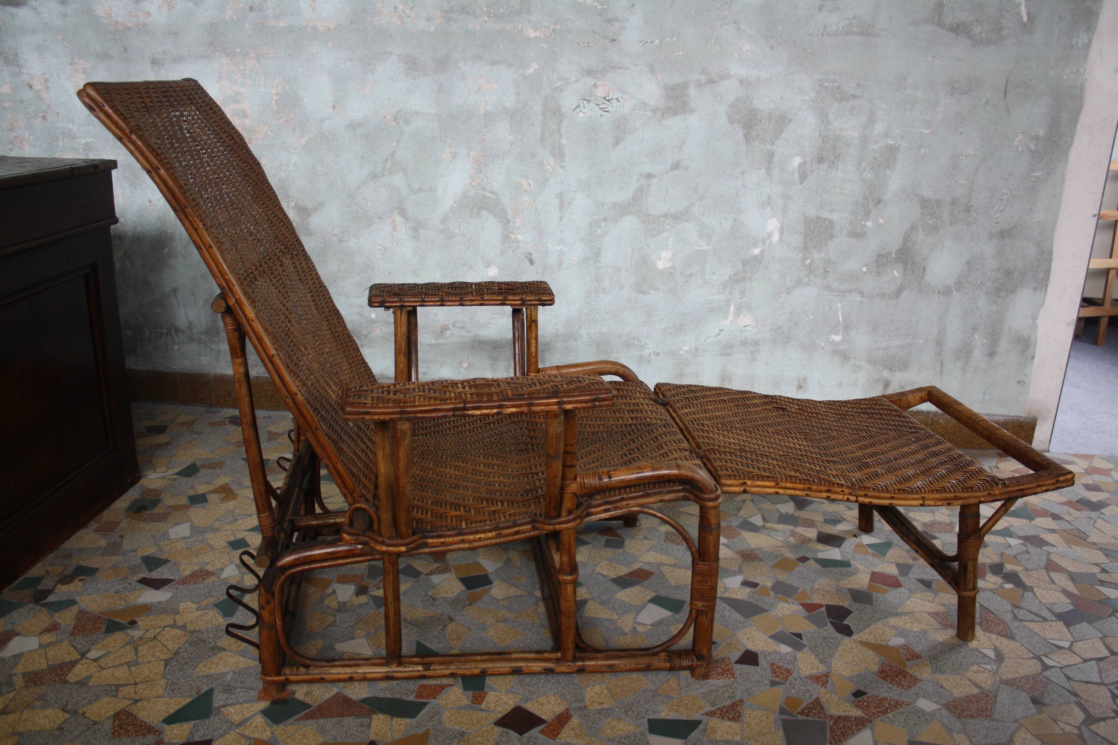 Chair long vintage rattan