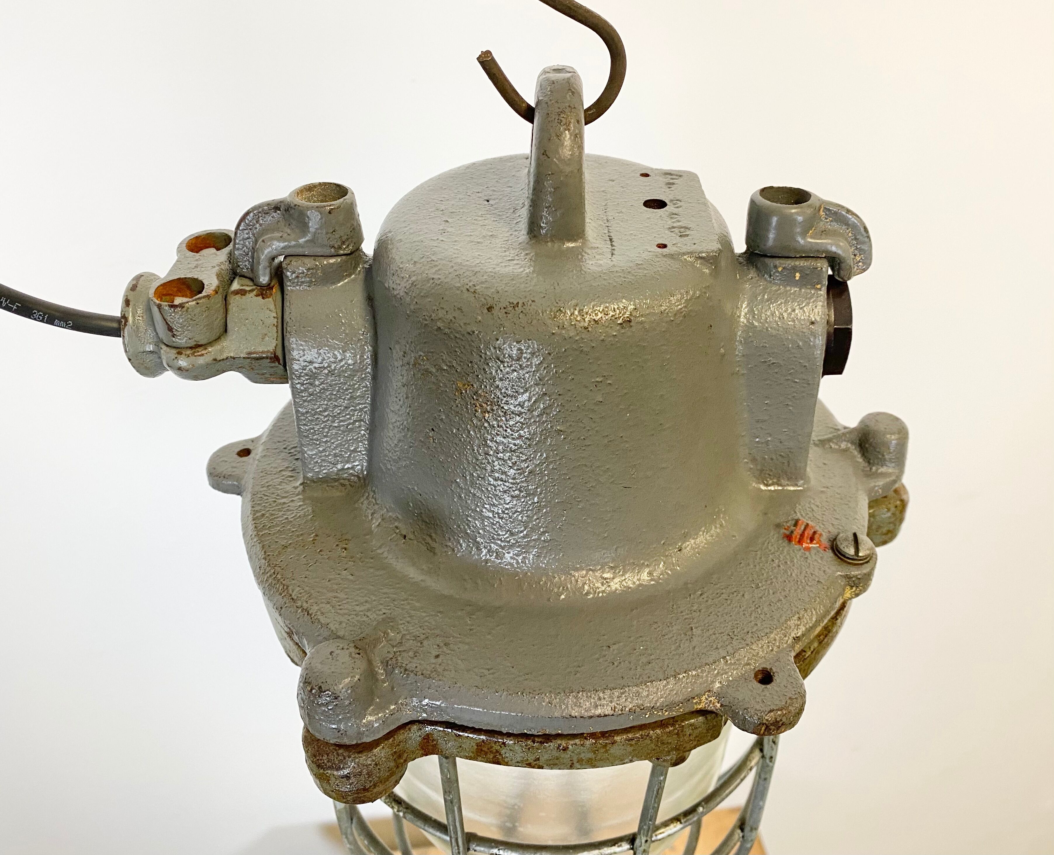 Grey Industrial Cast Iron Cage Pendant Light, 1960s